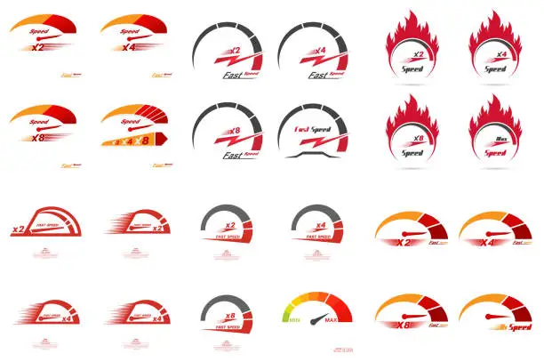 Vector illustration of Set of 24 speedometer scales