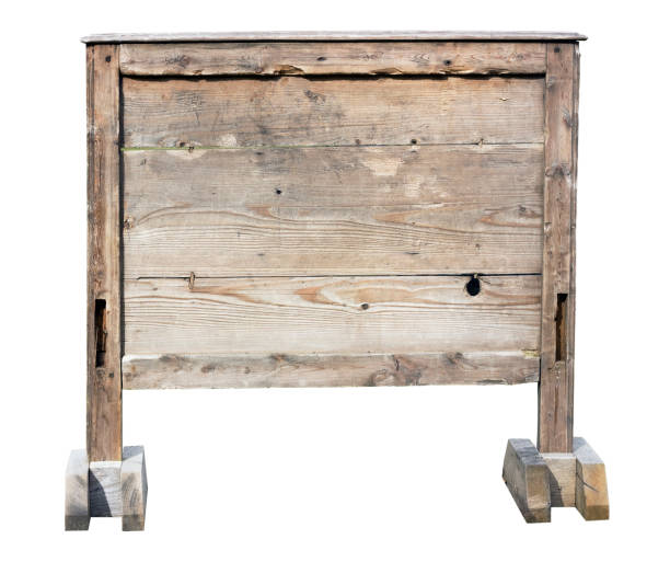 istock Vintage ancient square wooden board for rural announcements. Rustic style object  isolated with patch