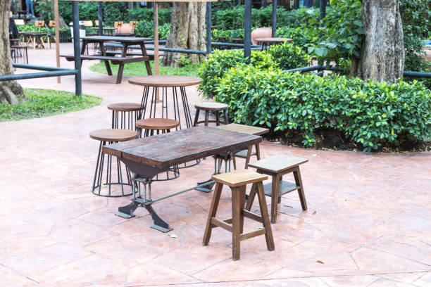 istock The wooden table and chair. 645638598