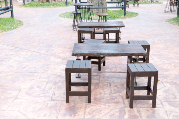 istock The wooden table and chair. 645638652