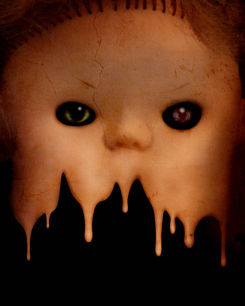 istock Grunge background with vintage evil spooky doll face 645641134