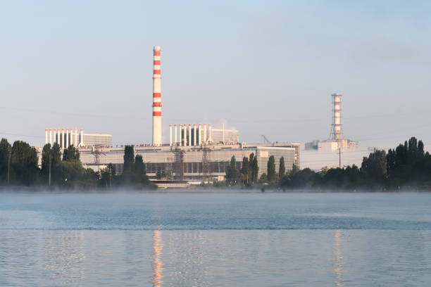 Kursk Nuclear Power Plant reflected in a calm water surface