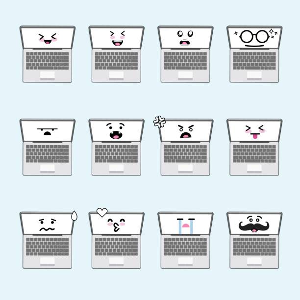 ilustrações de stock, clip art, desenhos animados e ícones de smile face laptop - computer keyboard computer sadness emoticon