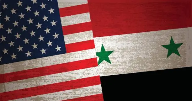 Vector illustration of USA and Syria Flag with grunge texture background