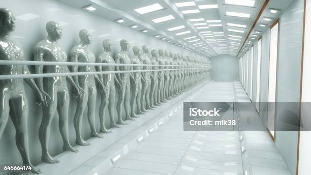 3d Rendering Human Clone Manufacturing And Futuristic Room Stock Illustration - Download Image Now