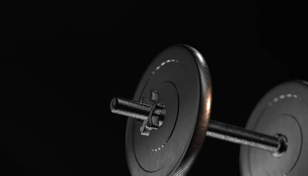 istock Dumbbells over varial material and background. 3d render 645667516