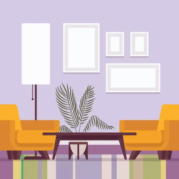 Vector illustration of Retro interior with frames for copy space