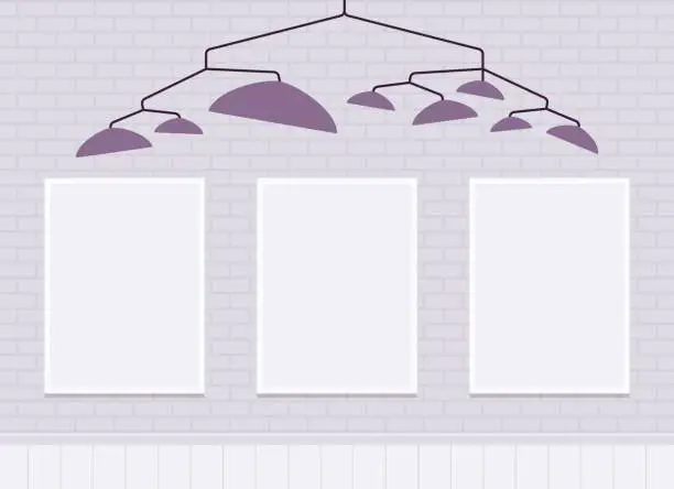 Vector illustration of White brick wall with frames for copy space