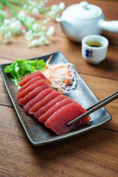 istock Tuna sashimi, raw fish in traditional Japanese style 645670888