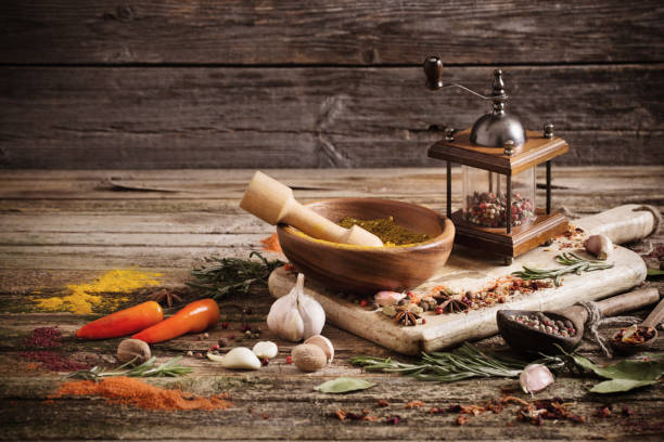 istock herbs and spices on a wooden background 645674066