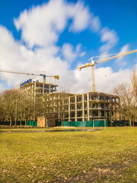 istock Crane construction bricks concrete building in the city 645681774