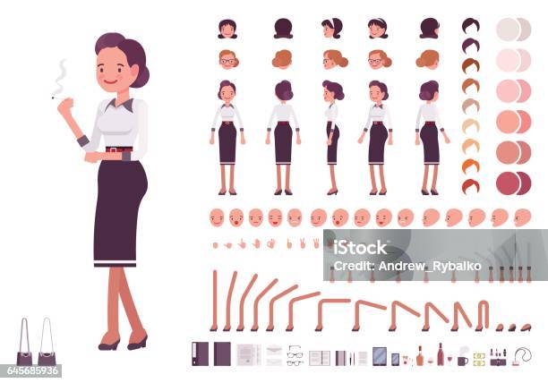 Secretary Character Creation Set Stock Illustration - Download Image Now - Characters, Women, Business