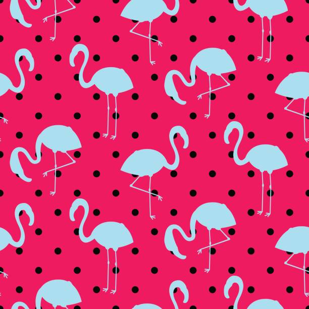 illustrazioni stock, clip art, cartoni animati e icone di tendenza di vettore motivo punteggiato silhouette fenicottero blu e rosa - white pink flamingo blue