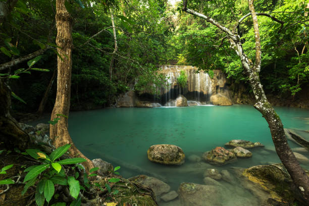 istock Beautiful and Breathtaking green waterfall, Erawan's waterfall 645692868