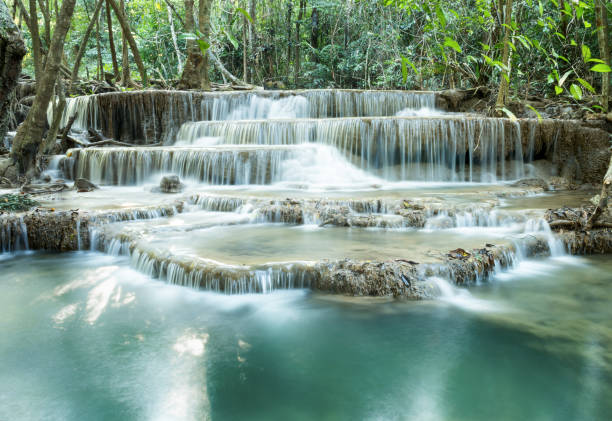 istock Waterfall Huay Mae Kamin in deep forest with beautiful , in Thailand 645698228