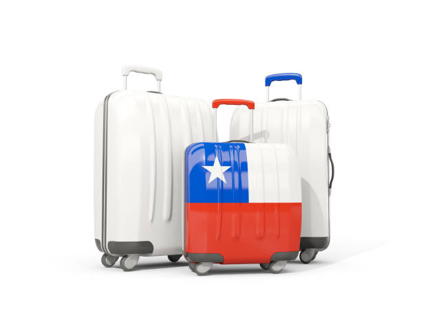 istock Luggage with flag of chile. Three bags isolated on white 645702372