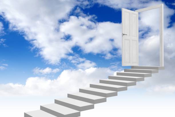 istock 3D stairway to heaven concept 645702452