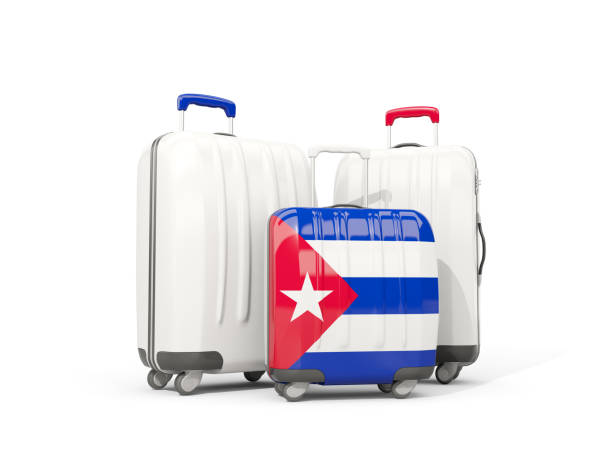istock Luggage with flag of cuba. Three bags isolated on white 645704918