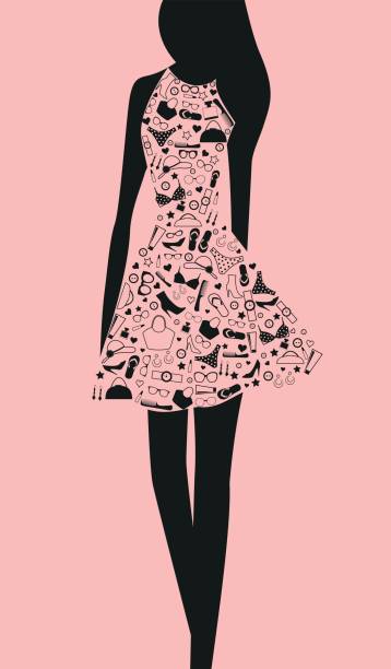 девушка в платье из аксессуаров. - earring customer retail shopping stock illustrations