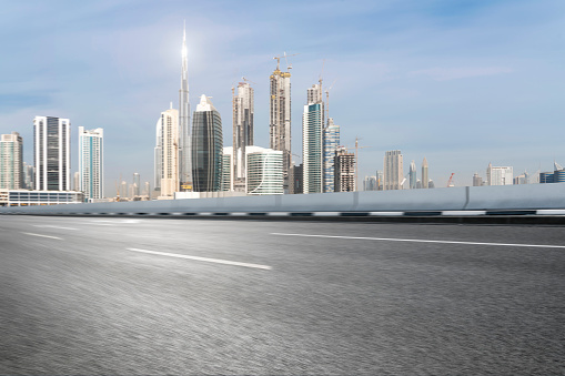 Looking along Sheikh Zayed road towards the business district and Burj Khalifa.