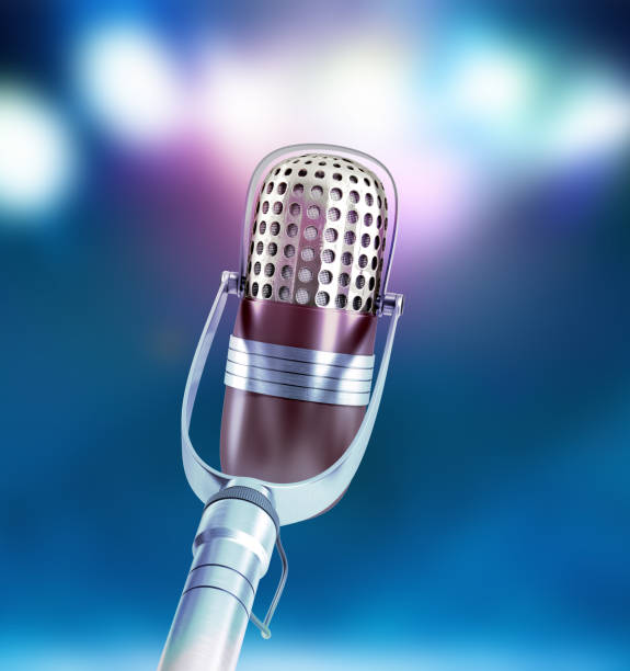 istock Vintage silver microphone close up isolated karaole background 3d render 645715630