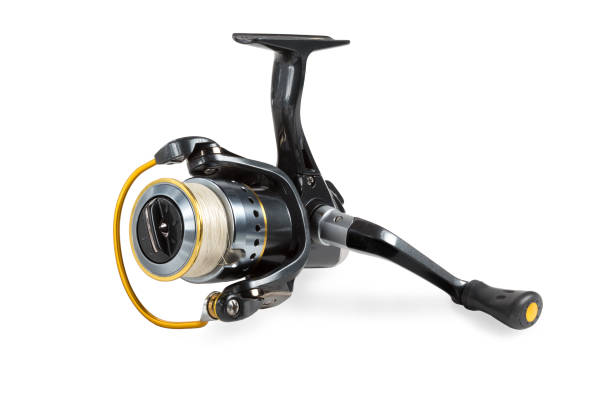 istock Fishing reel with braided tread 645716028