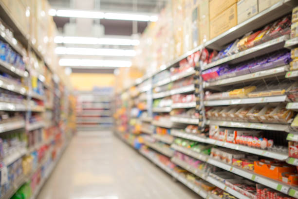 istock defocused of shelf in supermarket 645716596