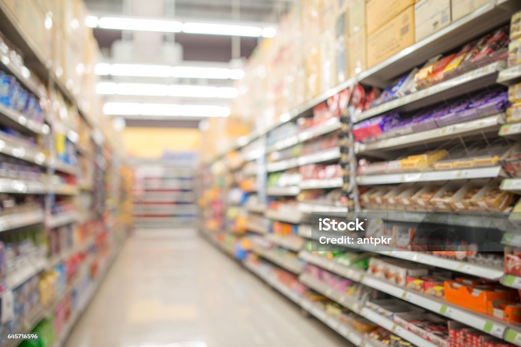 defocused of shelf in supermarket Supermarket Stock Photo