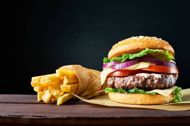 istock Craft beef burger and french fries. 645722940