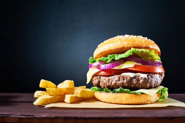 istock Craft beef burger and french fries. 645722978