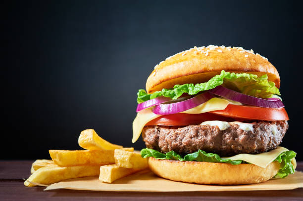 istock Craft beef burger and french fries. 645722998
