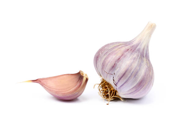 Fresh garlic cloves Fresh garlic cloves isolated on white background garlic bulb photos stock pictures, royalty-free photos & images