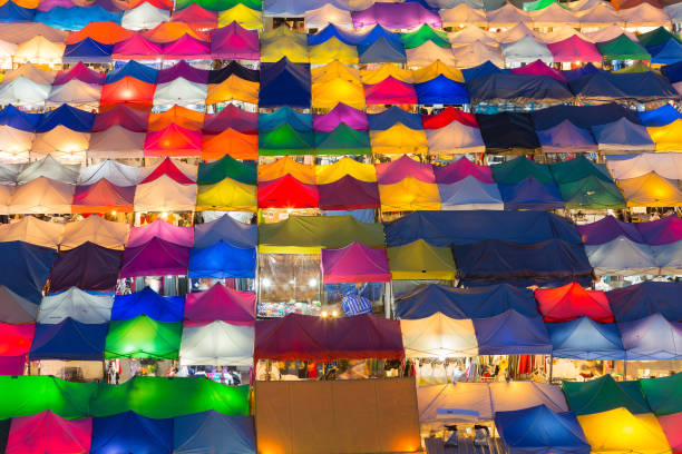 istock Aerial view multiple colour night market 645731938