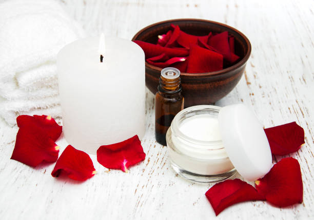 istock Essential oil and rose petals 645734650