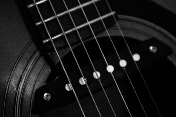 istock Semi acoustic guitar pick up and strings 645734820