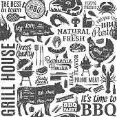 istock Retro styled typographic vector barbecue seamless pattern or background 645738528