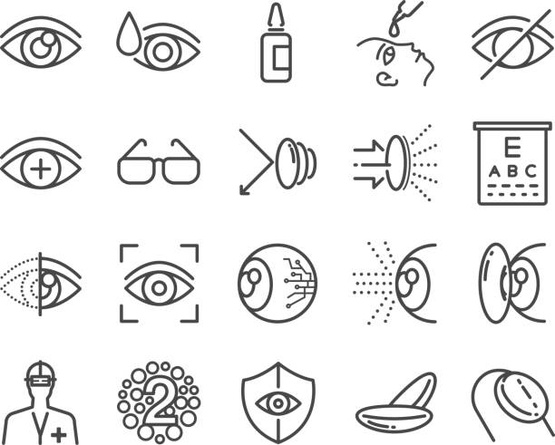 Eye care and optical icons set Eye care and optical icons set eye doctor and patient stock illustrations