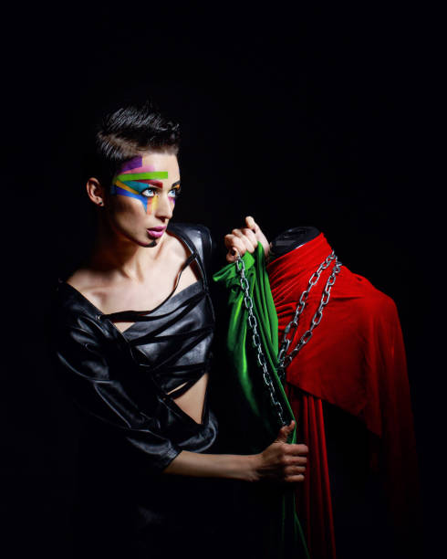 mannequin with red hair, studio shot, close up