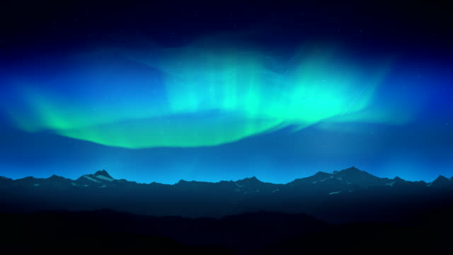 Green aurora over night mountains loop