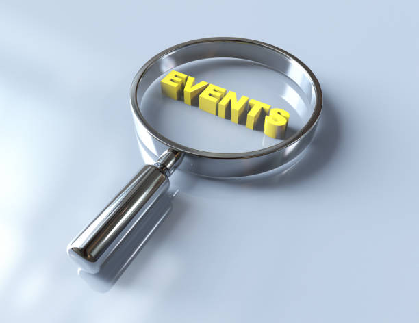 istock Events 3d word with magnifying glass concepts 645748172