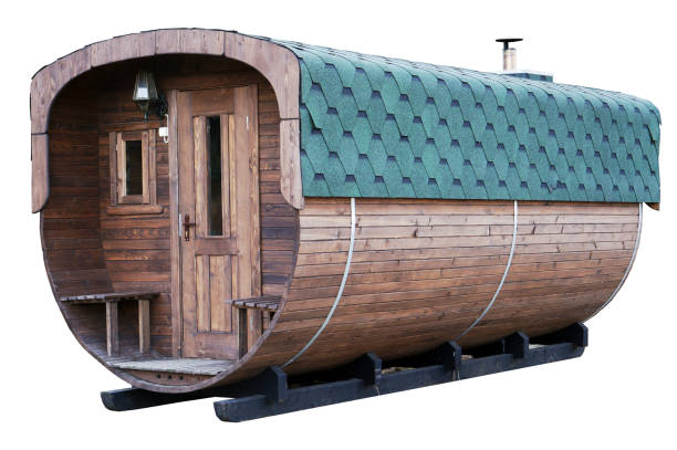 田舎の素朴な様式のランナー風呂の木製の大量生産モバイルは樽の形で作られています。分離
