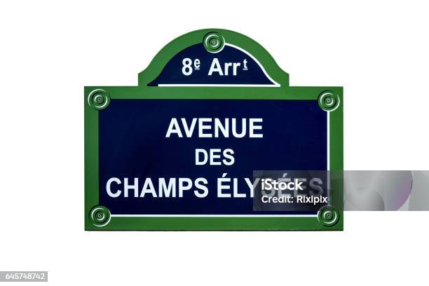 The Avenue Des Champs Elysees Street Sign Stock Photo - Download Image Now - Paris - France, Street Name Sign, Road Sign