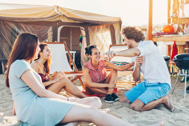 istock Lazy summer afternoon on the beach camp 645752530