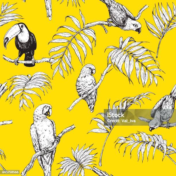 Seamless Pattern With Tropical Birds Stock Illustration - Download Image Now - Pattern, Parrot, Tropical Climate