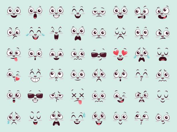 Emojis template collection Set of cute animal emojis. Forty eight funny face expressions for your designs. Vector illustration. emotional series stock illustrations