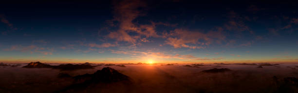 dramatic and majestic sunset - panoramic imagens e fotografias de stock