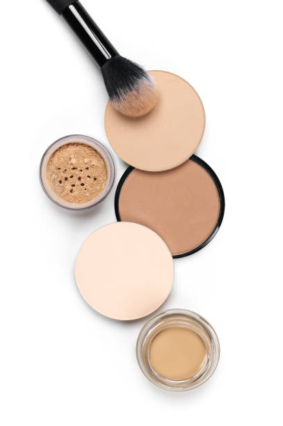 Set of various face powder and brush