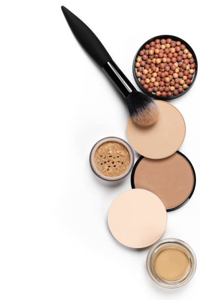 istock Set of various face powder and brush 645768528