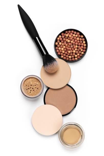 istock Set of various face powder and brush 645768532