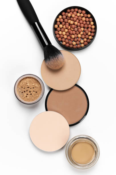 istock Set of various face powder and brush 645768542